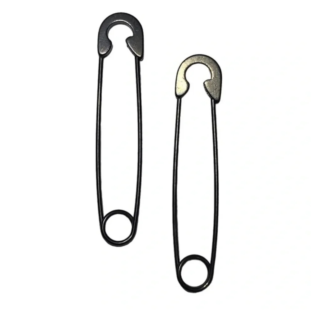 Black Stainless Steel Safety Pin Punk Goth Alt Hard Metal Edgy Earrings New
